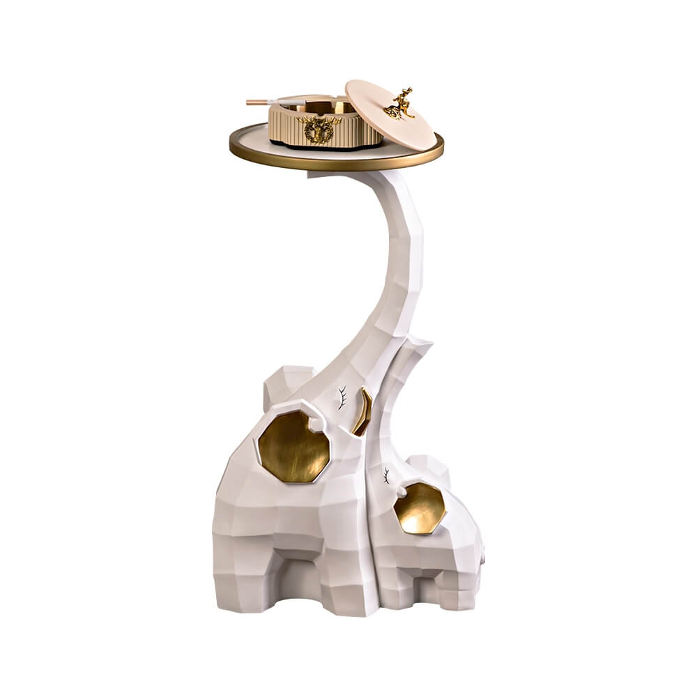 Modern Resin Elephant Side Table - White and Gold Finish