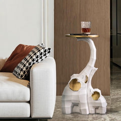 Modern Resin Elephant Side Table - White and Gold Finish