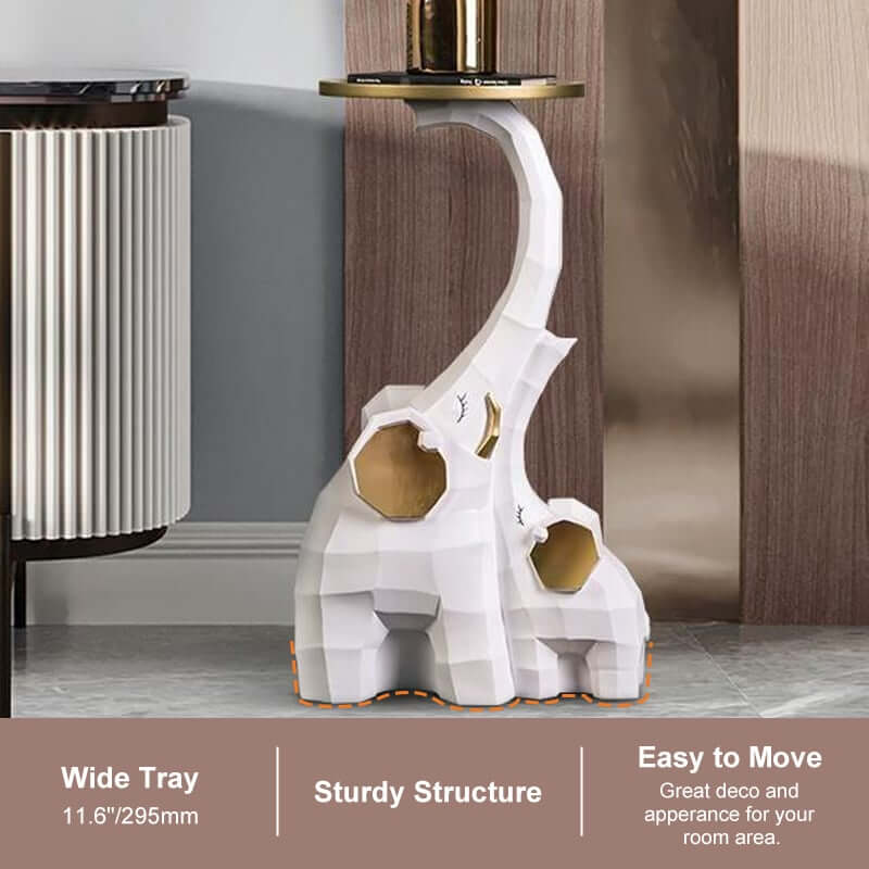 Modern Resin Elephant Side Table - White and Gold Finish