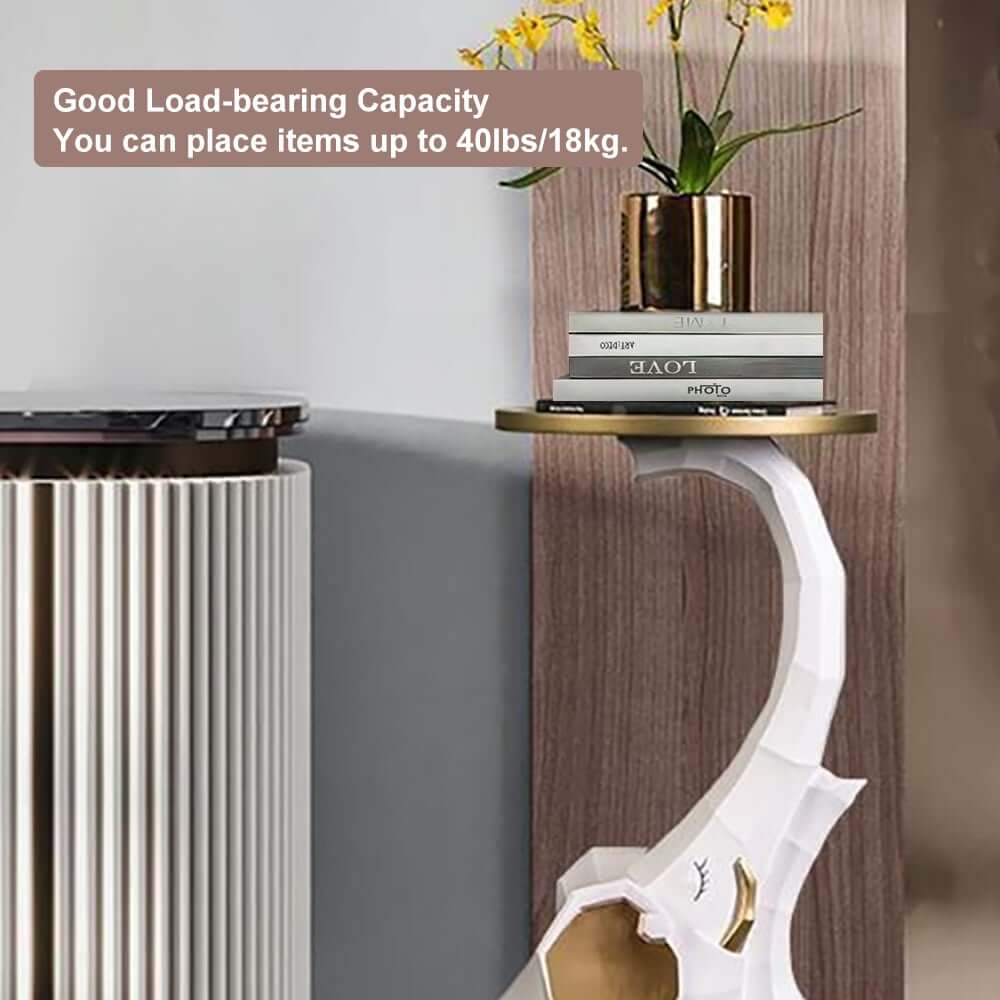Modern Resin Elephant Side Table - White and Gold Finish