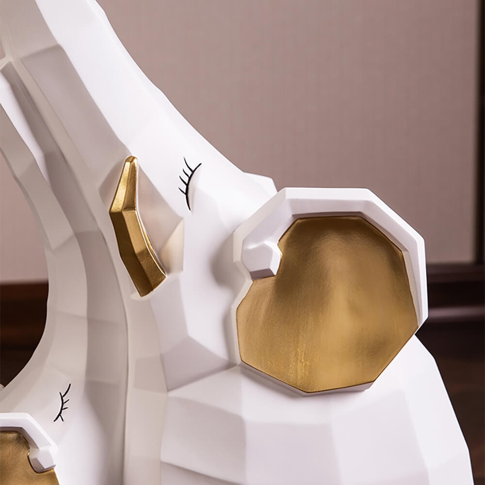 Modern Resin Elephant Side Table - White and Gold Finish