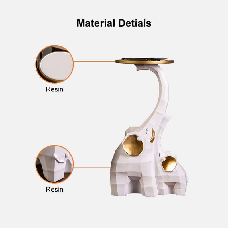 Modern Resin Elephant Side Table - White and Gold Finish