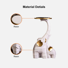Modern Resin Elephant Side Table - White and Gold Finish