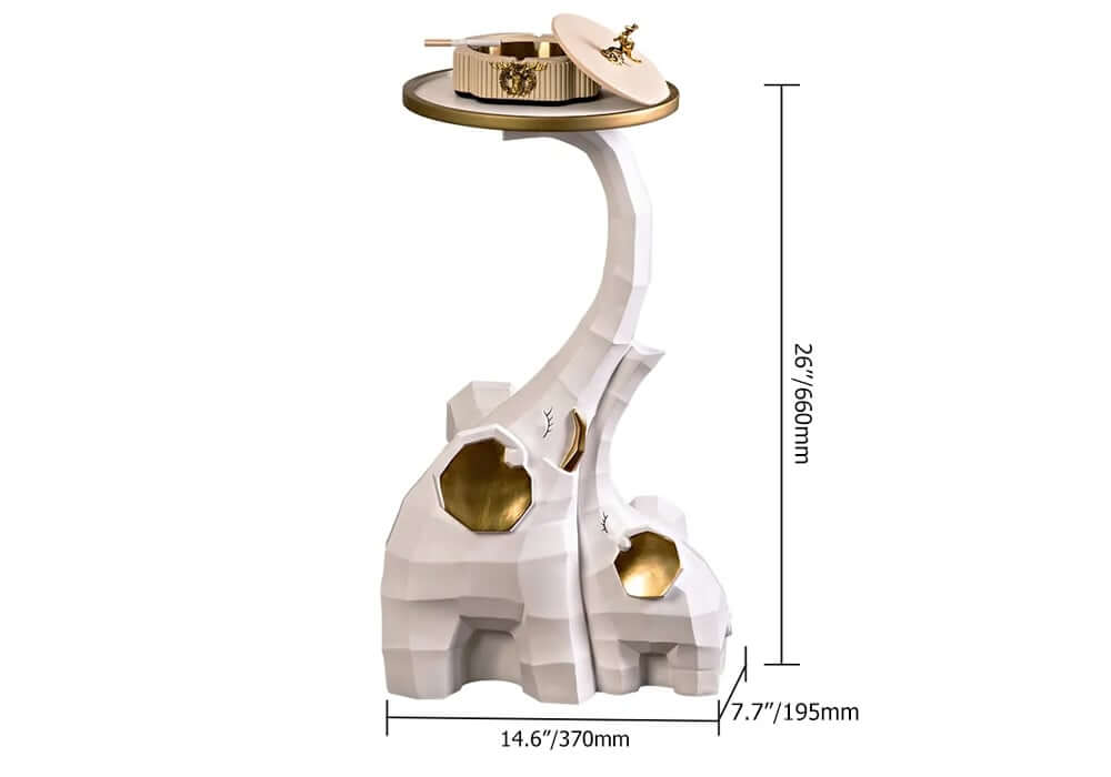 Modern Resin Elephant Side Table - White and Gold Finish Dimensions