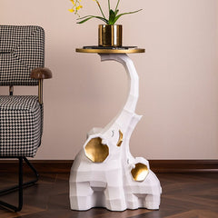 Modern Resin Elephant Side Table - White and Gold Finish Main Product Image