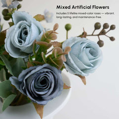 Modern Resin Floral Arrangement with Artificial Roses and Sculptural Vase