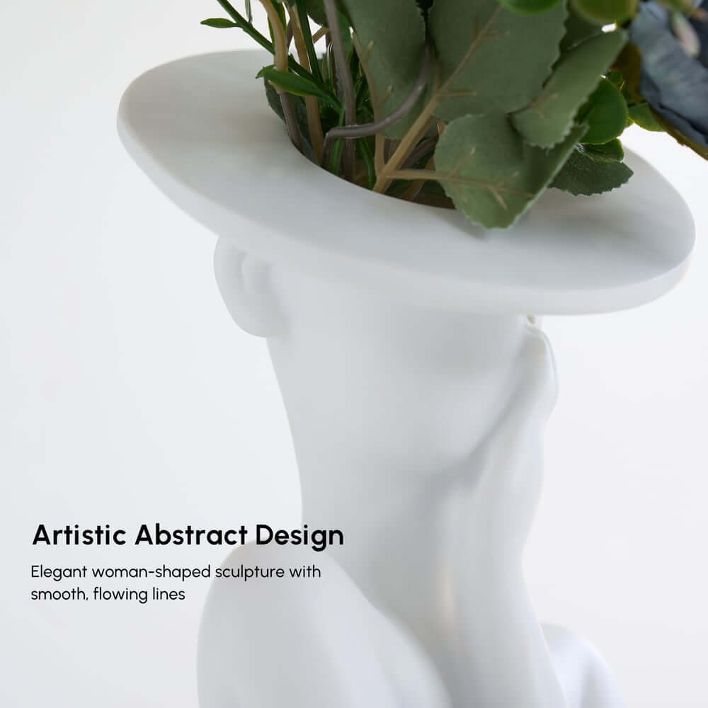 Modern Resin Floral Arrangement with Artificial Roses and Sculptural Vase