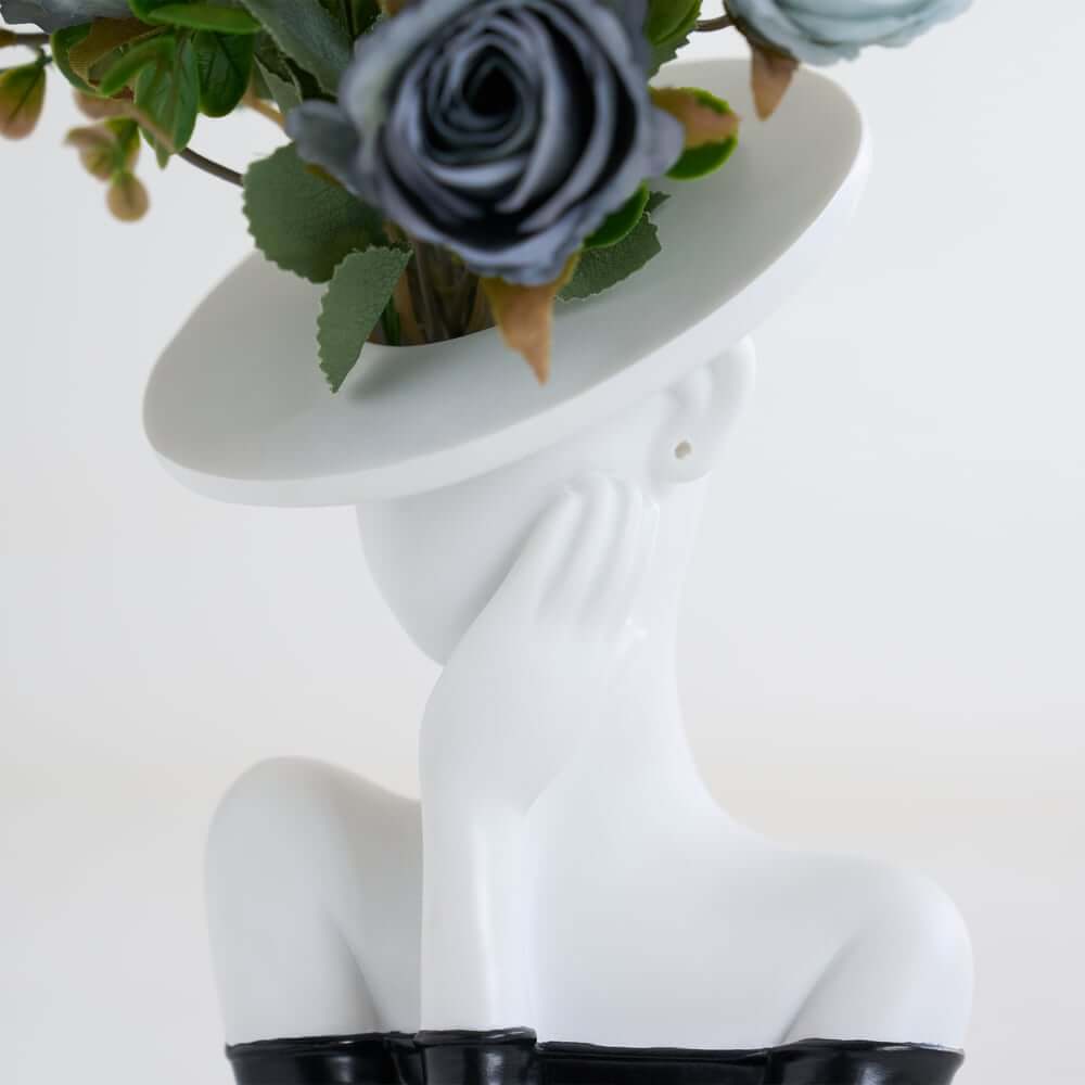 Modern Resin Floral Arrangement with Artificial Roses and Sculptural Vase