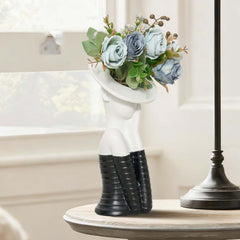 Modern Resin Floral Arrangement with Artificial Roses and Sculptural Vase