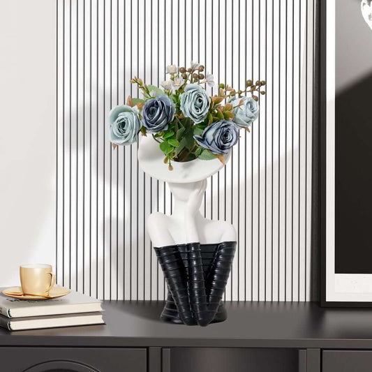 Modern Resin Floral Arrangement with Artificial Roses and Sculptural Vase