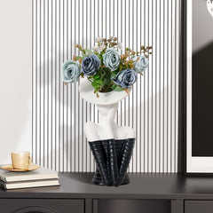 Modern Resin Floral Arrangement with Artificial Roses and Sculptural Vase