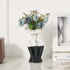 Modern Resin Floral Arrangement with Artificial Roses and Sculptural Vase