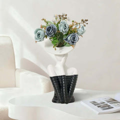 Modern Resin Floral Arrangement with Artificial Roses and Sculptural Vase