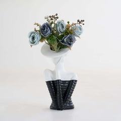 Modern Resin Floral Arrangement with Artificial Roses and Sculptural Vase