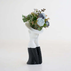 Modern Resin Floral Arrangement with Artificial Roses and Sculptural Vase