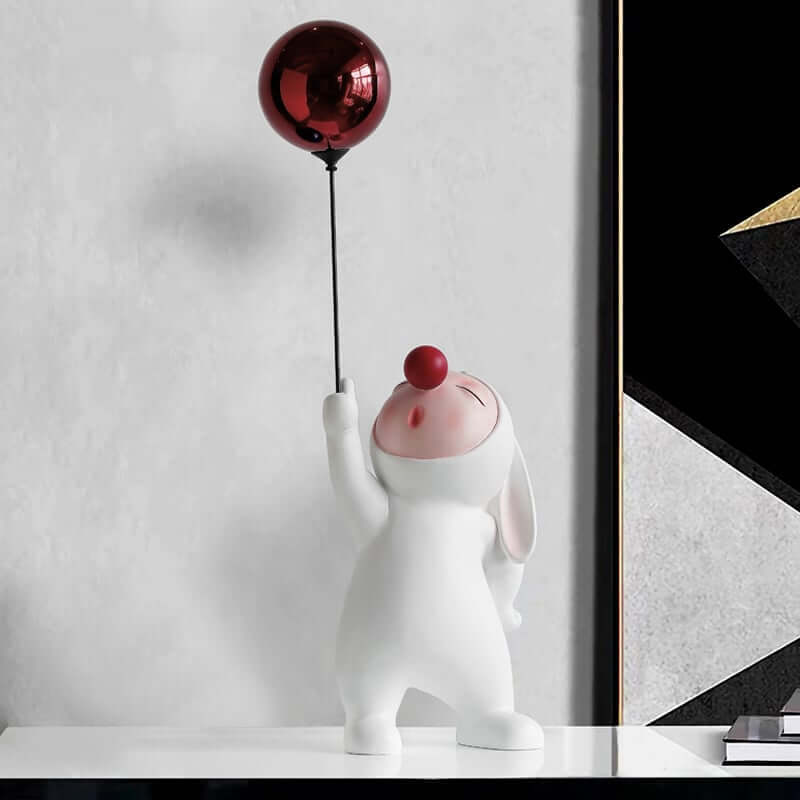 Modern Resin Home Sculpture with Balloon and Rabbit Design