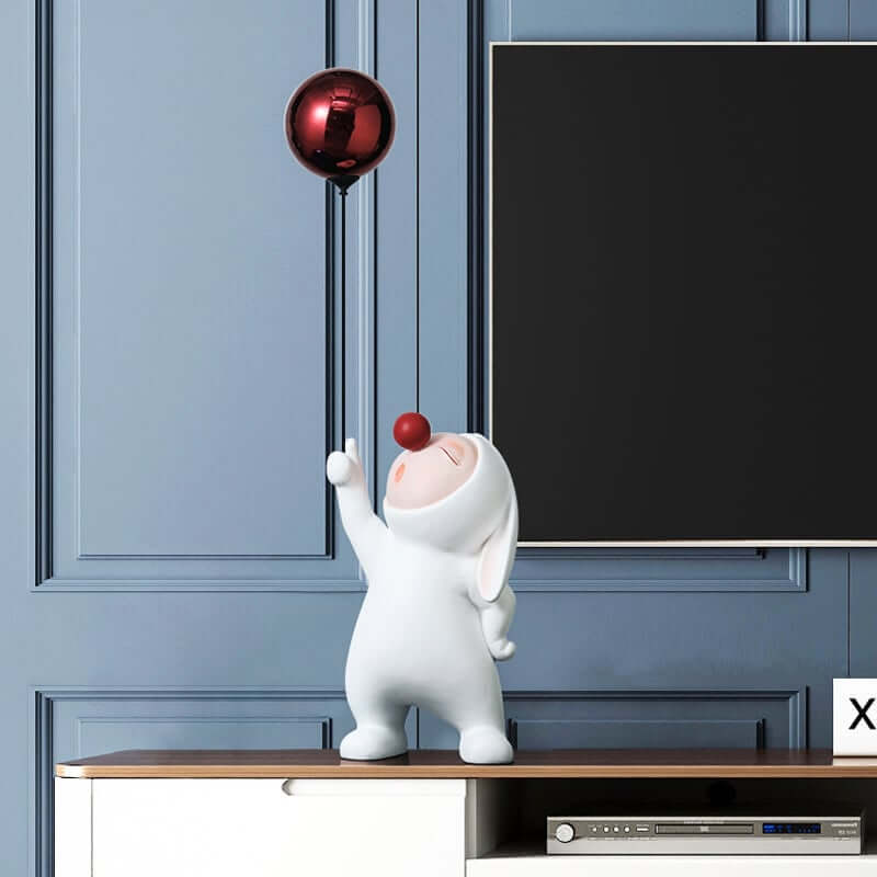 Modern Resin Home Sculpture with Balloon and Rabbit Design