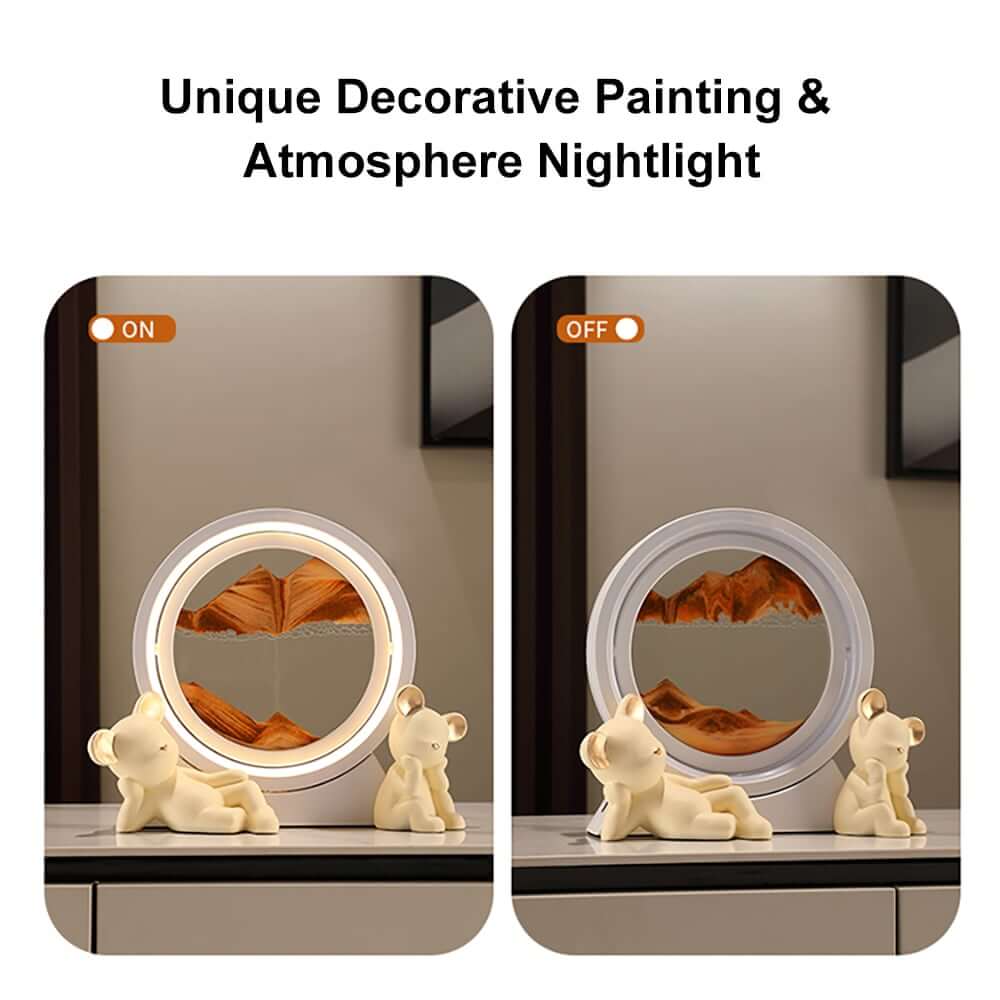 Modern Resin LED Round Sand Art Lamp with 360 Rotating Design