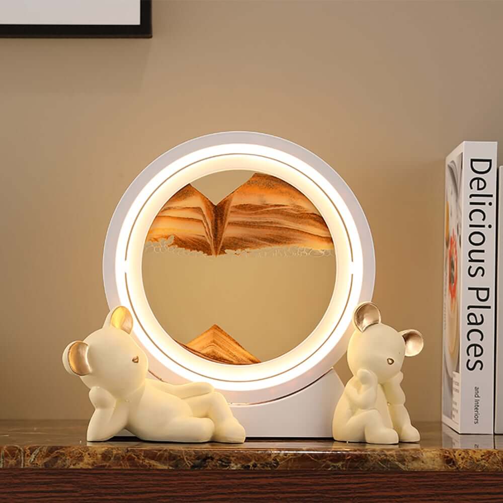 Modern Resin LED Round Sand Art Lamp with 360 Rotating Design