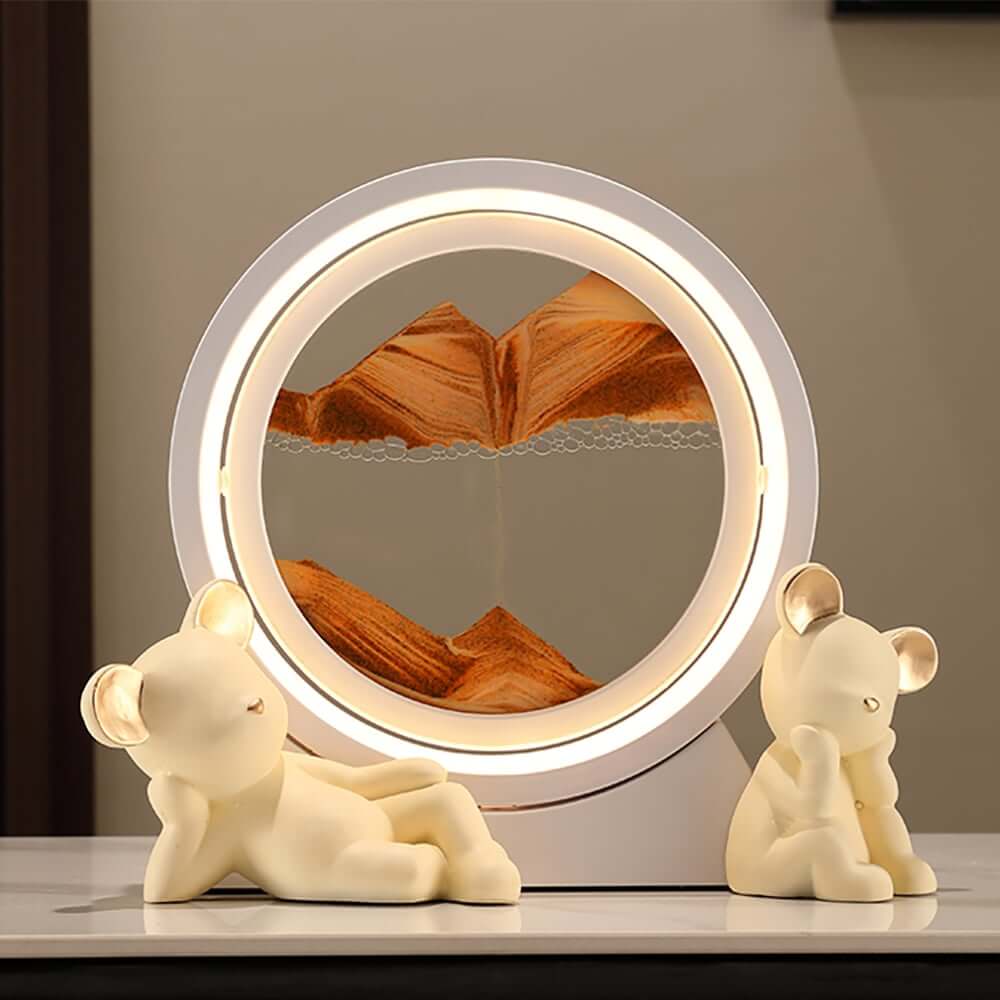 Modern Resin LED Round Sand Art Lamp with 360 Rotating Design
