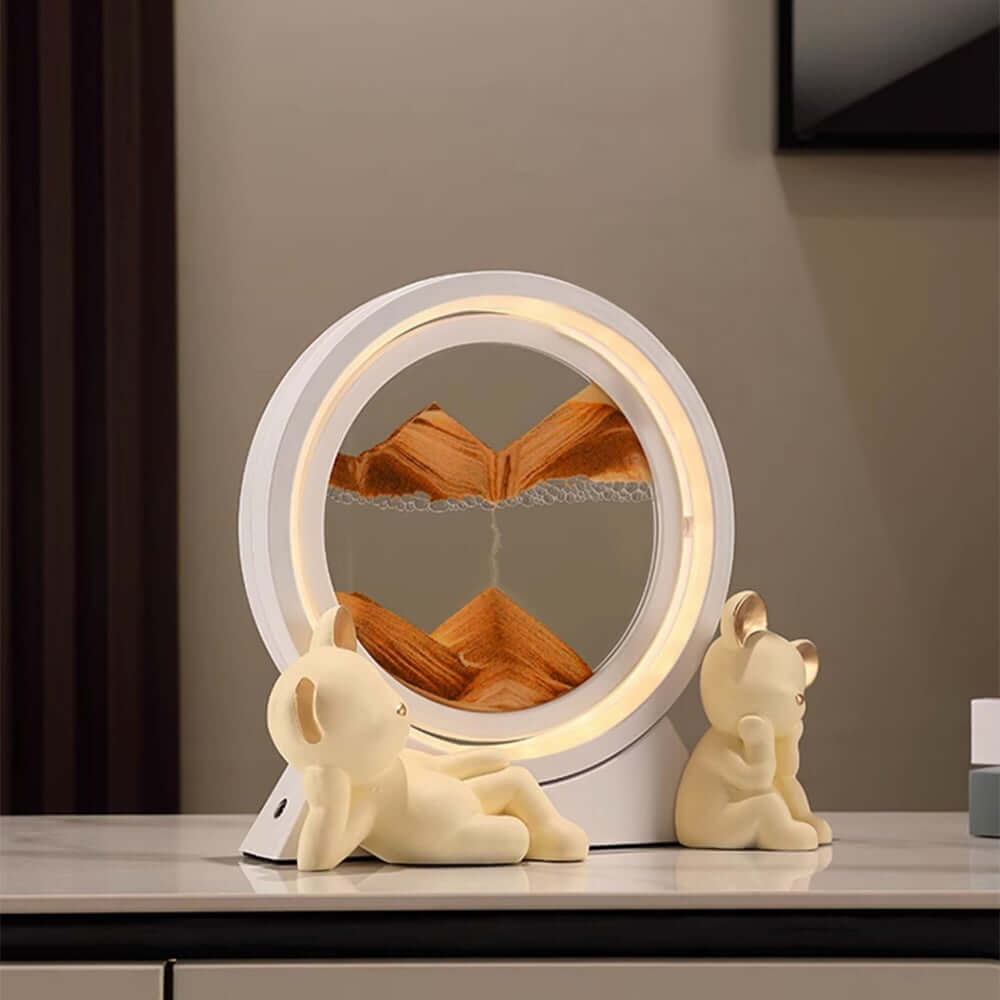 Modern Resin LED Round Sand Art Lamp with 360 Rotating Design