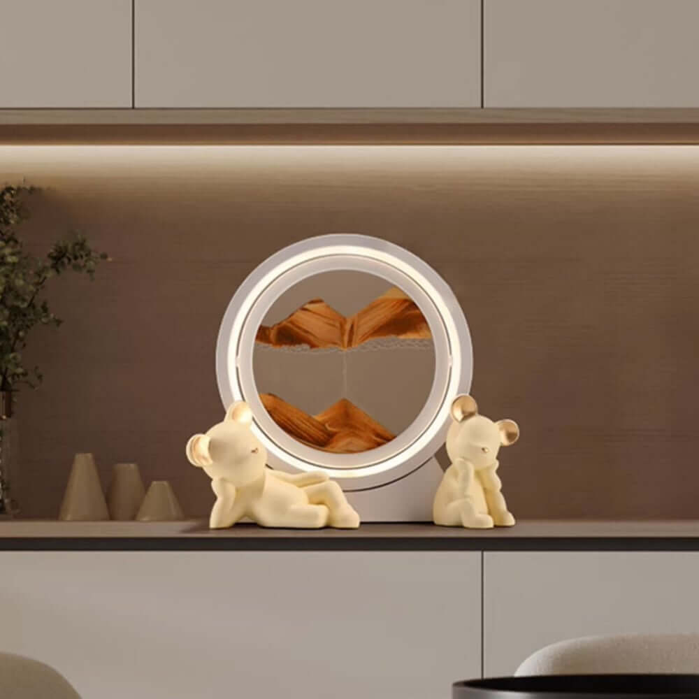 Modern Resin LED Round Sand Art Lamp with 360 Rotating Design