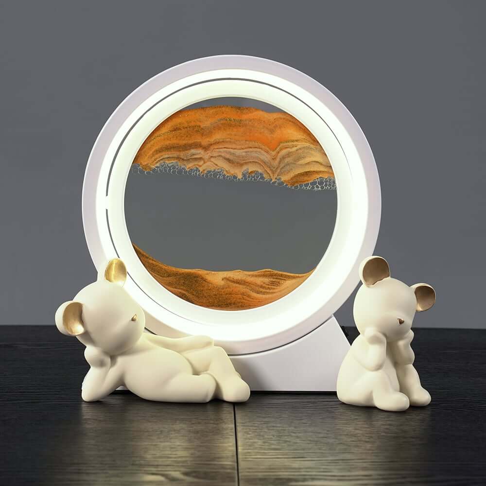 Modern Resin LED Round Sand Art Lamp with 360 Rotating Design