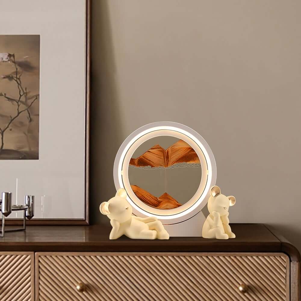 Modern Resin LED Round Sand Art Lamp with 360 Rotating Design