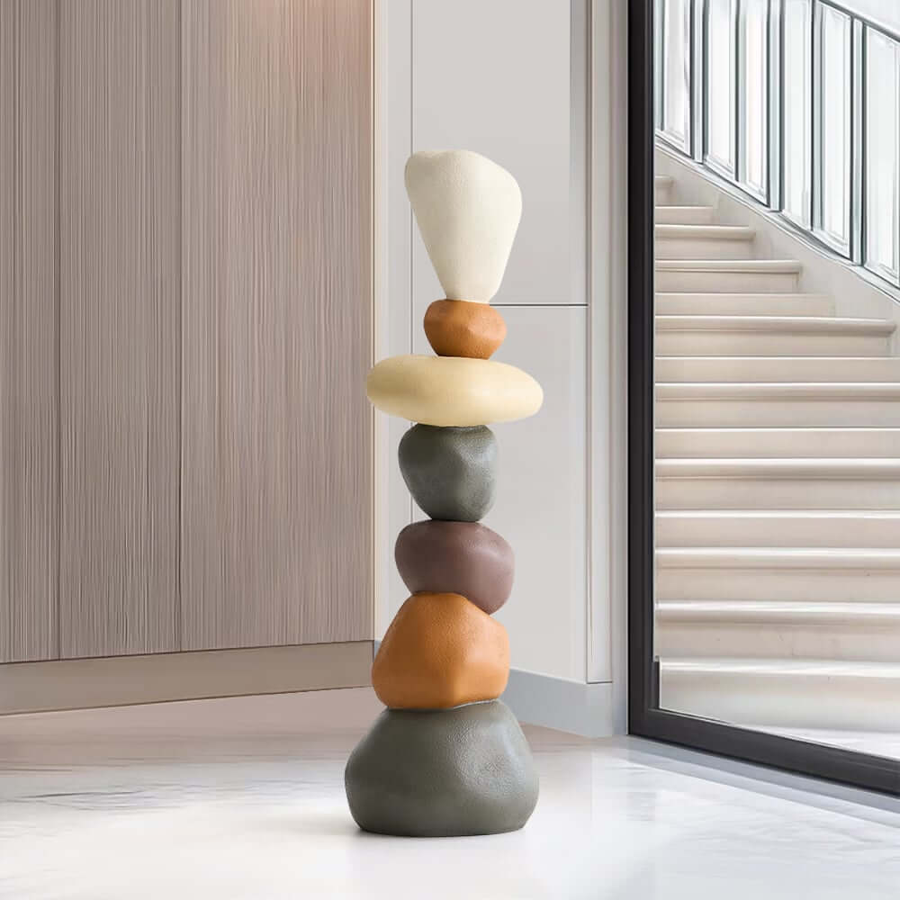 Modern Resin Rock Sculpture – Multi-Color Stacked Stone Floor Accent