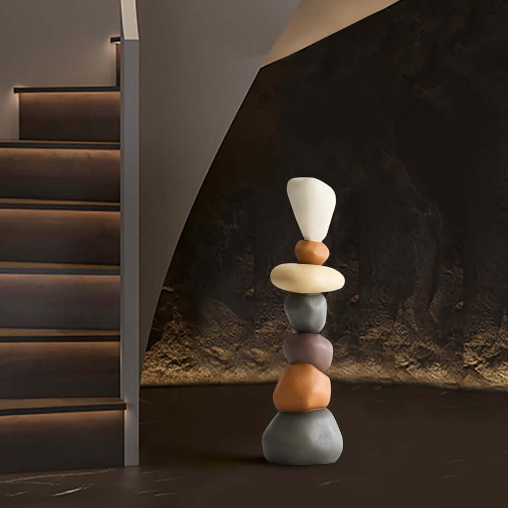 Modern Resin Rock Sculpture – Multi-Color Stacked Stone Floor Accent