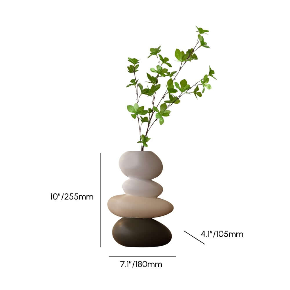 Modern Resin Stacked Stone Vase with Artificial Greenery Dimensions