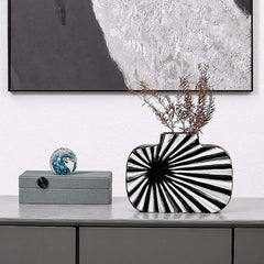 Modern Resin Vase Set with Abstract Black and White Stripes