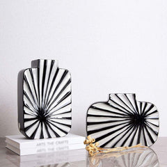Modern Resin Vase Set with Abstract Black and White Stripes