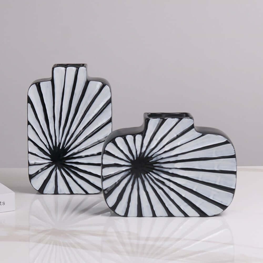 Modern Resin Vase Set with Abstract Black and White Stripes
