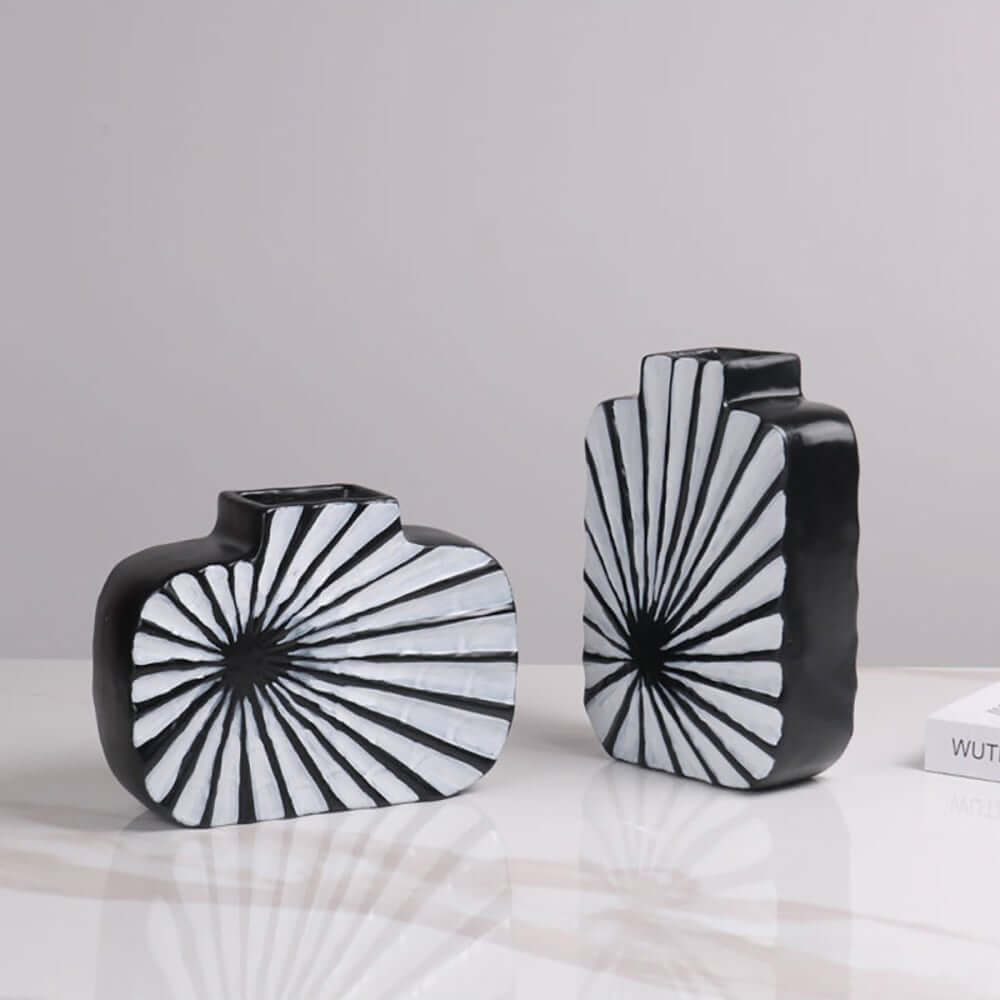 Modern Resin Vase Set with Abstract Black and White Stripes