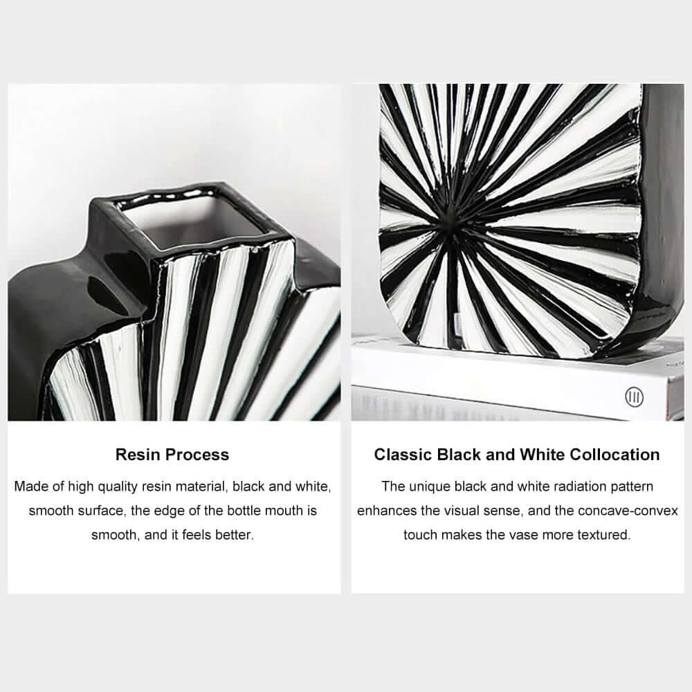 Modern Resin Vase Set with Abstract Black and White Stripes