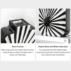 Modern Resin Vase Set with Abstract Black and White Stripes