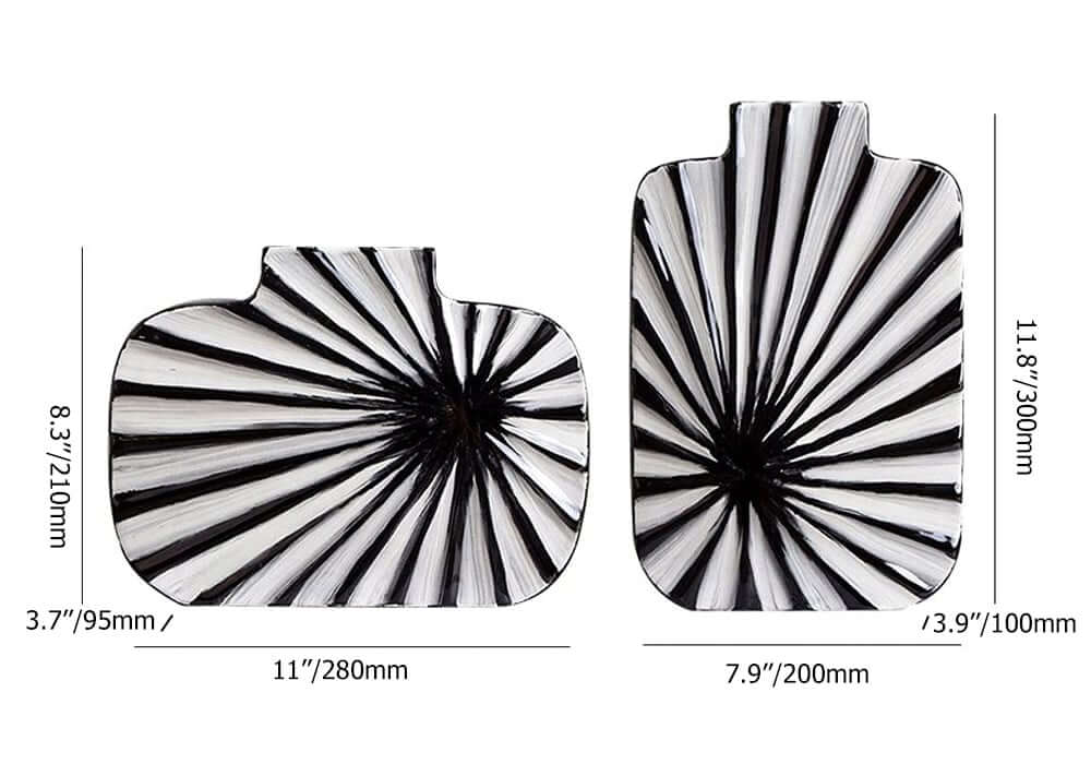 Modern Resin Vase Set with Abstract Black and White Stripes Dimensions