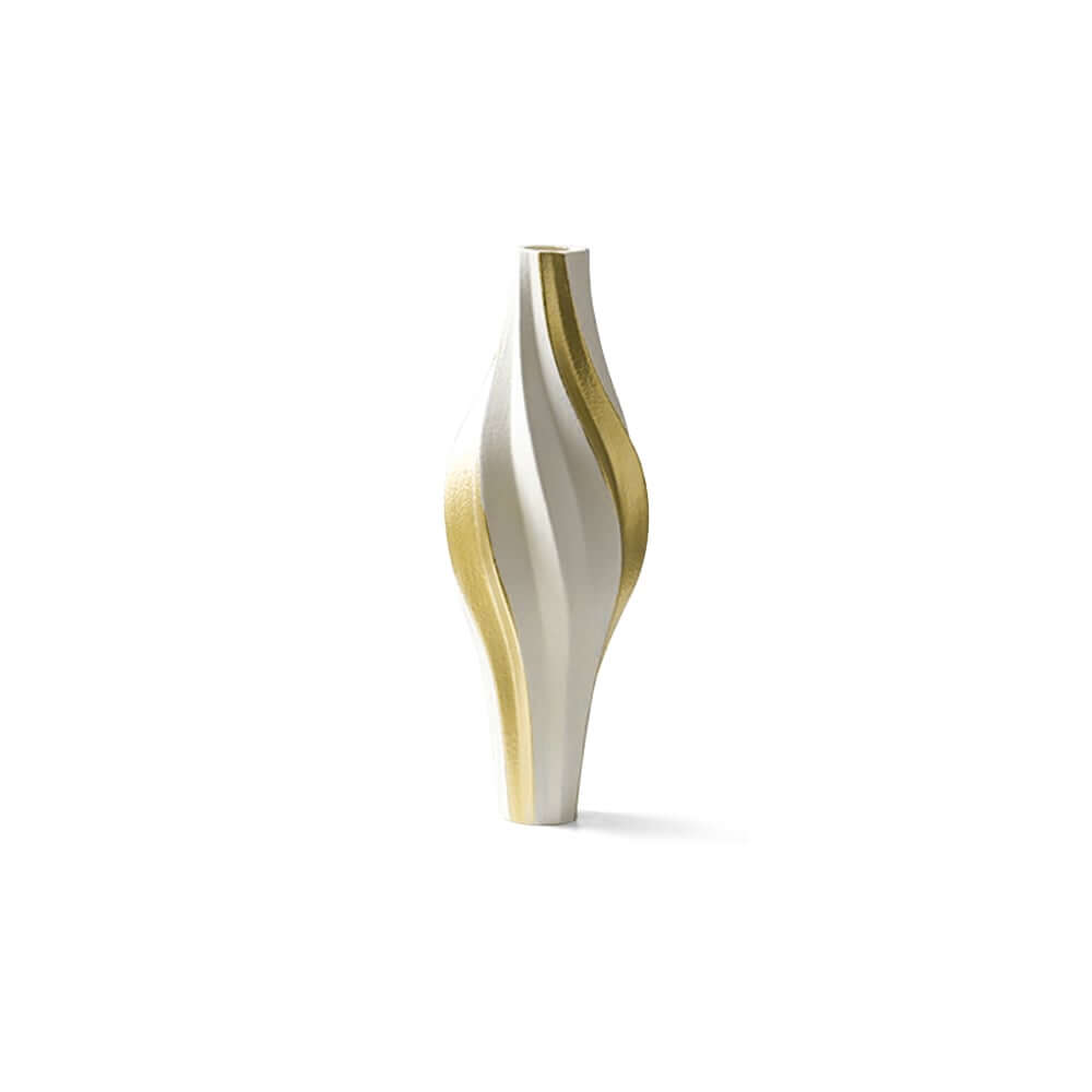 Modern Resin Vase Set with White and Gold Abstract Design