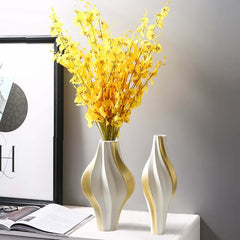 Modern Resin Vase Set with White and Gold Abstract Design