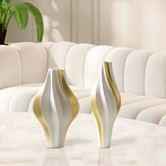 Modern Resin Vase Set with White and Gold Abstract Design