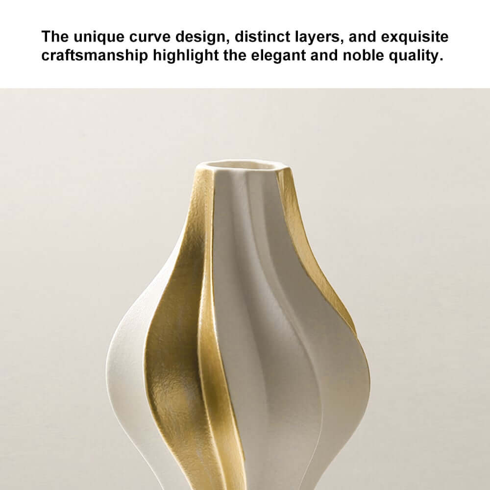 Modern Resin Vase Set with White and Gold Abstract Design