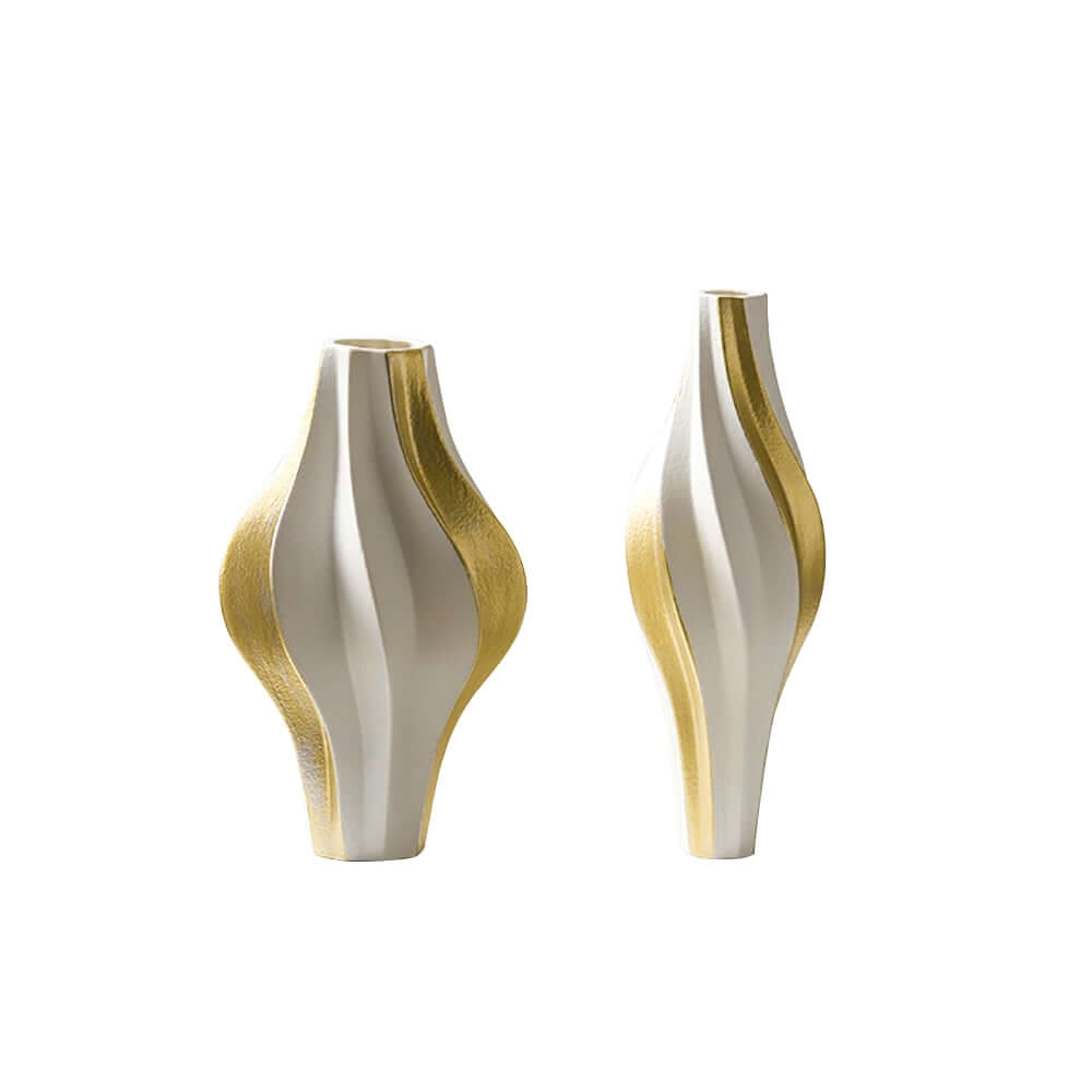 Modern Resin Vase Set with White and Gold Abstract Design