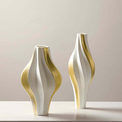 Modern Resin Vase Set with White and Gold Abstract Design