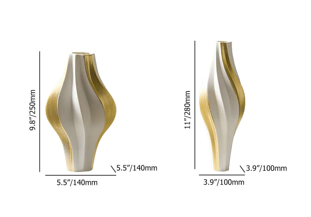 Modern Resin Vase Set with White and Gold Abstract Design Dimensions