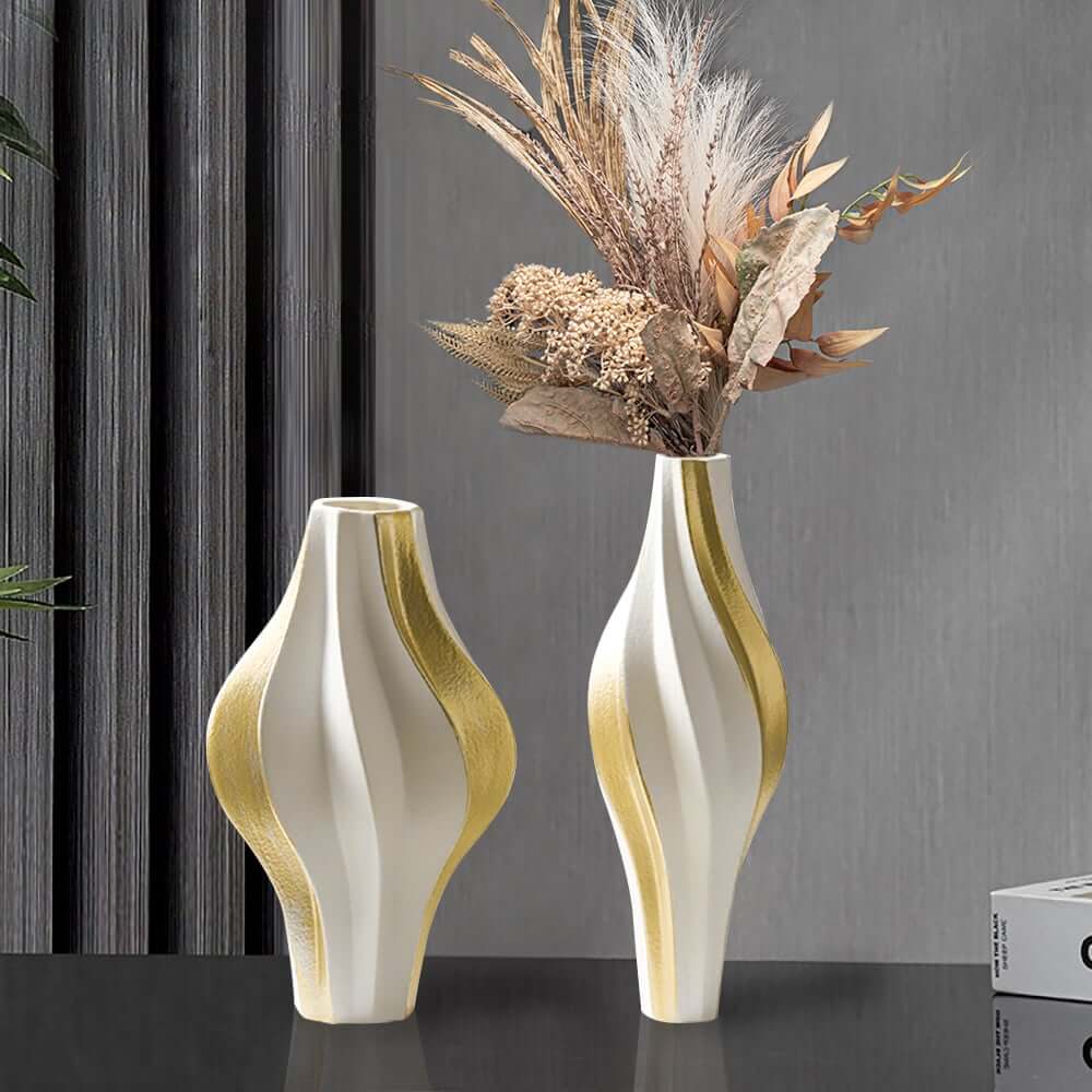 Modern Resin Vase Set with White and Gold Abstract Design Main Product Image