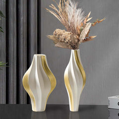 Modern Resin Vase Set with White and Gold Abstract Design Main Product Image
