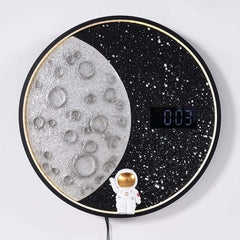 Modern Resin Wall Clock with 3D Lunar Texture and LED Lighting