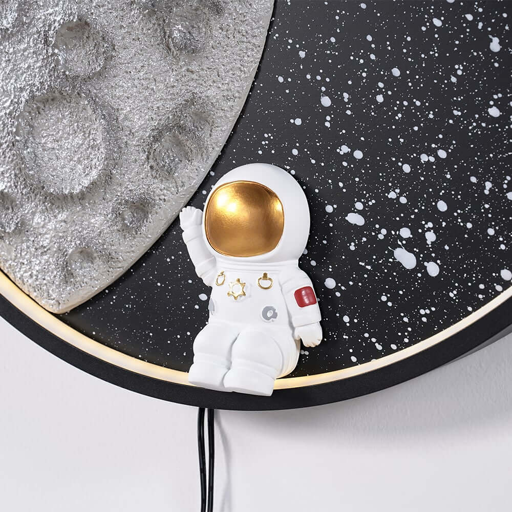 Modern Resin Wall Clock with 3D Lunar Texture and LED Lighting