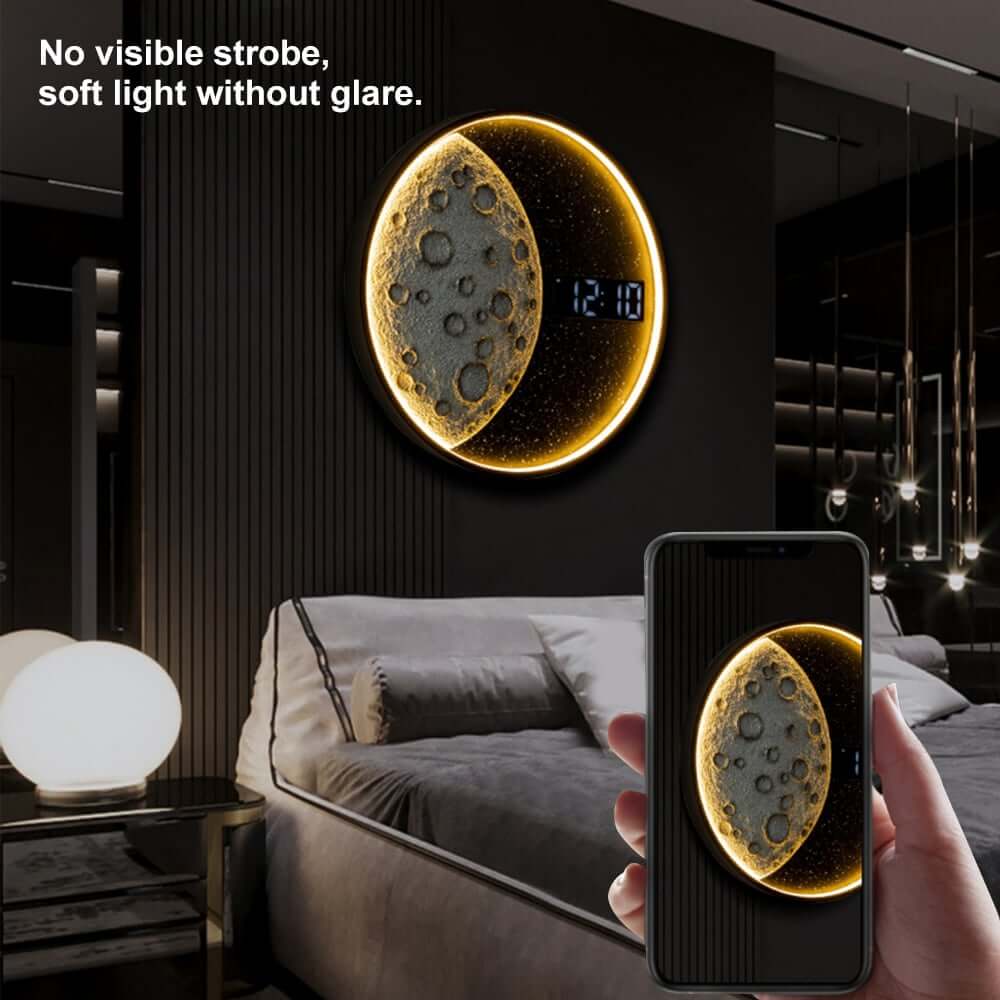 Modern Resin Wall Clock with 3D Lunar Texture and LED Lighting